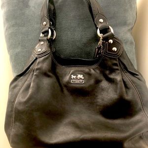Black leather purple interior Coach hobo bag